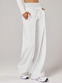 VUTRU 高腰带口袋休闲哈伦裤，阔腿裤，适合日常街头穿着，秋冬季紧身裤 - 淺灰色 - 查看 6