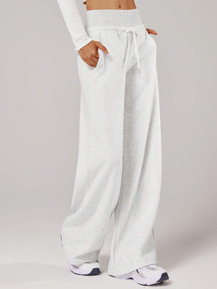 VUTRU High Waist Pocketed Casual Harem Pants, Wide Leg Trousers For Everyday Street Wear, Autumn/Winter Tights - Light Grey - View 6