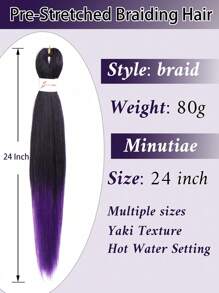 18-36英寸预拉伸编织假发接发，合成编织假发，钩针假发，简易钩针自然假发，Yaki直发合成假发接发（黑色和紫色） - 漸層紫 - 查看 3