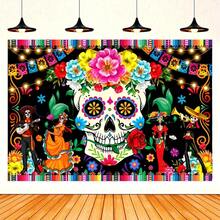 2D Flat Mexican Festival Background Wall, Photo Booth Decor, Multipurpose Home & Tailgate Party Supplies, Day Of The Dead Holiday Wall & Door Decor, Ideal For Day Of The Dead Decoration