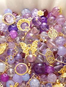 beadia 30-50g/gói Hạt thủy tinh hỗn hợp, hạt đệm kim loại vàng, các loại hạt thủy tinh màu tím, thích hợp để tự làm đồ trang sức, vòng cổ và vòng tay, nguyên liệu thủ công dành cho phụ nữ. - Màu tím - Xem 7