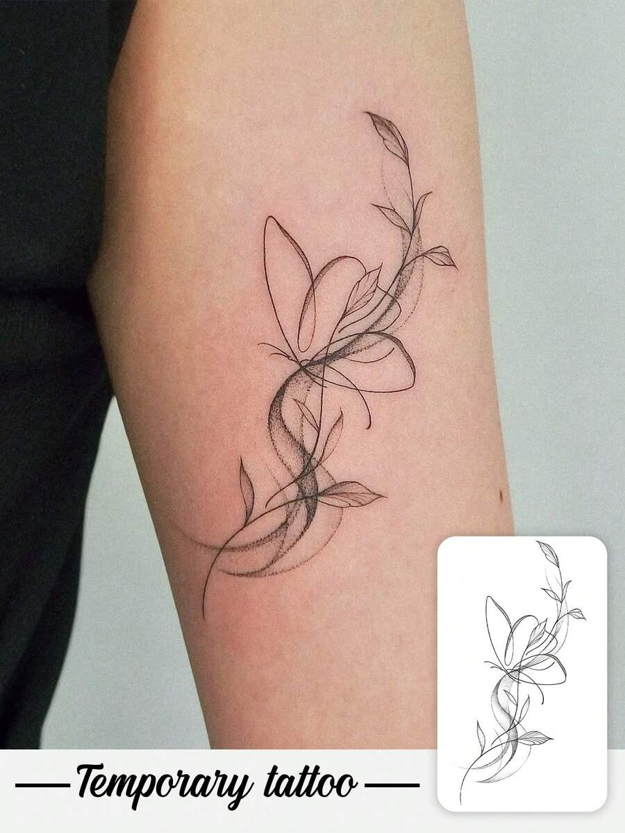 1 件可水洗、防水、防汗、不反光艺术蝴蝶藤蔓丝带临时纹身贴纸，适合日常生活中的人们 - 黑色 - 查看 1