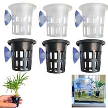 5pcs Fish Tank Planting Baskets, Aquarium Hydroponics Plant Baskets, Fish-Vegetable Symbiosis Device, Fish Tank Landscaping Decor, PP Material, With Suction Cups - Black - View 1