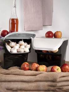 1 Giỏ đựng đồ bằng nhựa xếp chồng hiện đại có nắp dùng để sắp xếp nhà bếp, bàn làm việc, nhà bếp, phòng tắm - Nhiều màu - Xem 3