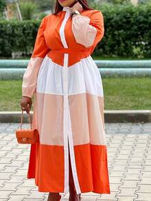 Plus Size Fashionable Women's Open-Collar Casual Dress Plus Size Dress - 桔色 - 查看 2