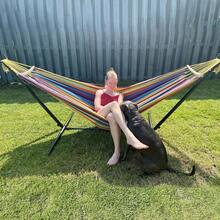 Double Hammock With Stand Included 450lb Capacity Steel Stand, Premium Carry Bag Included And Two Anti Roll Balance Beam - Tropical - View 6