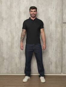 Men's Polo Shirt In Polyamide, Elastic Ice Fabric, Style And Quality - 黑色 - 查看 5