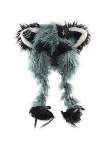 卷曲可爱帽子，朋克风格动物耳朵帽子配编织假发，万圣节服装角色扮演道具帽