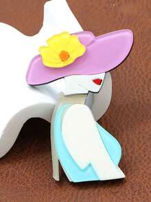 1件女士个性化卡通帽子头巾时尚眼镜亚克力胸针，手工制作夹克卡通肖像创意不对称小众翻领别针 - 女孩 - 查看 4