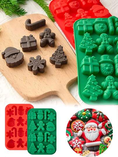 2 件圣诞硅胶模具圣诞老人圣诞树雪人姜饼人圣诞硅胶模具适用于肥皂和香薰蜡烛 - 非常适合圣诞装饰、DIY 用品和家居装饰、手工蜡烛制作、圣诞装饰吊坠模具钥匙扣吊坠装饰圣诞树装饰