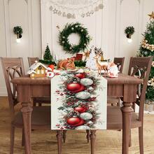 1pc Christmas Table Runner, Buffalo Plaid Pattern, Farmhouse Style Linen-Like Decor Flag For Christmas Party, Seasonal Home Decoration For Kitchen, Dining Table, Coffee Table, Holiday, Wedding