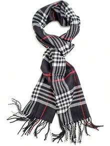 Soft Luxurious Classic Cashmere Feel Winter Scarf With Box, Cozy Warm Scarf - 黑色格子禮物 - 查看 4