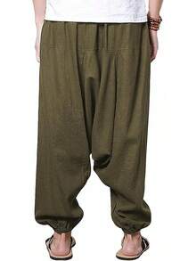 Mens Womens Harem Pants Loose Fit Boho Yoga Hippie  Drop Crotch Trousers-20256688 - 橄欖 - 查看 8