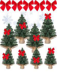 迷你圣诞树，人造迷你松树圣诞树，带雪景和圣诞装饰的手工艺品，配粗麻布袋底座，小型人造圣诞树，适合冬季桌面摆件、圣诞礼物、婚礼装饰、房间装饰、家居圣诞礼物、圣诞装饰 - 綠色 - 查看 4
