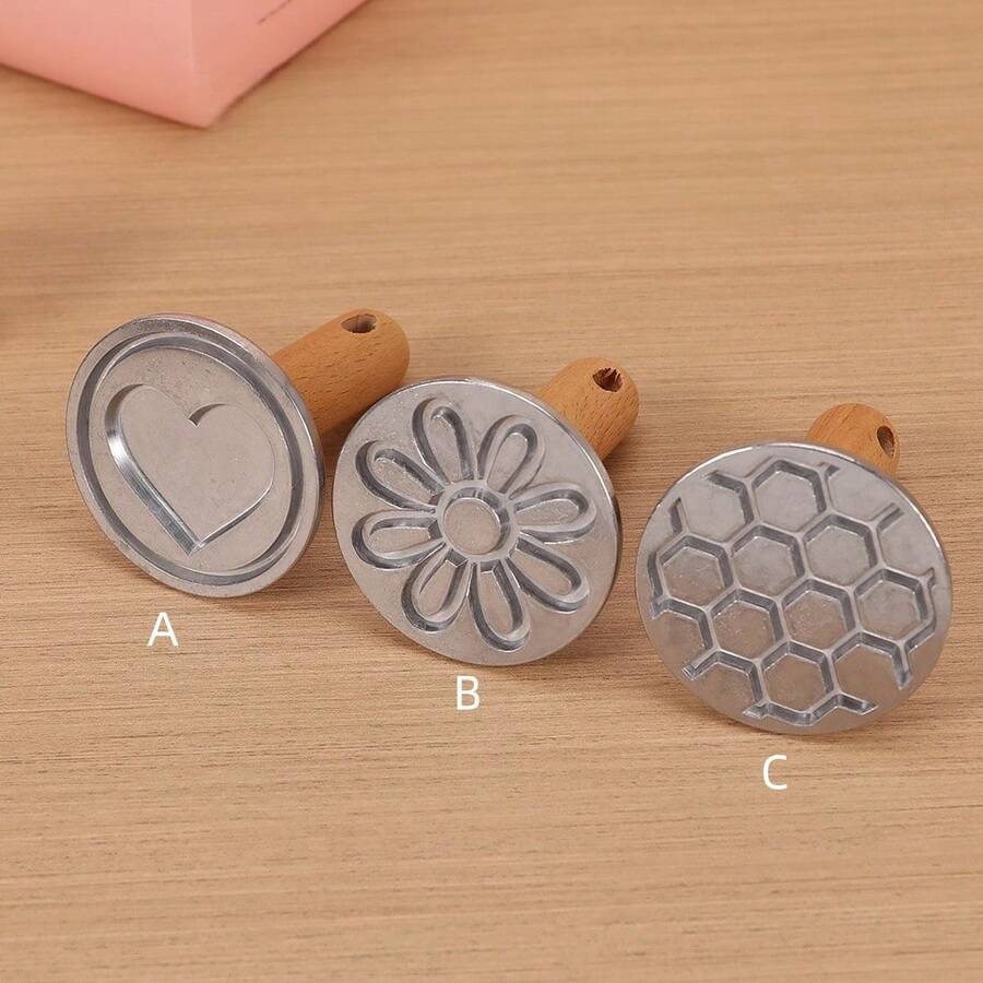 3pcs/1pc Round Metal Cookie Stamping Die For Making Circular Cookies, Wooden Handle Cookie Stamping Mold For Decorative Use, Cookie Stamping Decoration Items For DIY Baking, Cake And Pastry, Easy-To-Use Gift Packaging, Aluminum Alloy Edge Flower Cookie Mold, Pastry And Cake Mold, Cookie Stamping Baking Tools, Flower Cookie Mold,