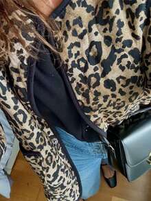 Abrigo acolchado de mujer con cuello redondo y abotonadura sencilla, con estampado de leopardo, para otoño/invierno