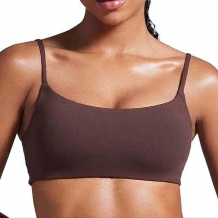 Gym Top With Double Straps, No Underwire, No Transparency, Fashion Colors - Rust Brown - View 3
