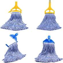 String Mop Heads Replacement Heavy Duty Commercial Grade Blue Cotton Looped End Wet Industrial Cleaning Mop Head Refills (1, Medium)