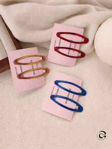 12个/6个装精致透明几何椭圆形BB夹，时尚发夹，适合女性和女孩，适合上学、秋季佩戴，可爱蝴蝶结发夹，头饰，发卡 - 彩色 - 查看 5