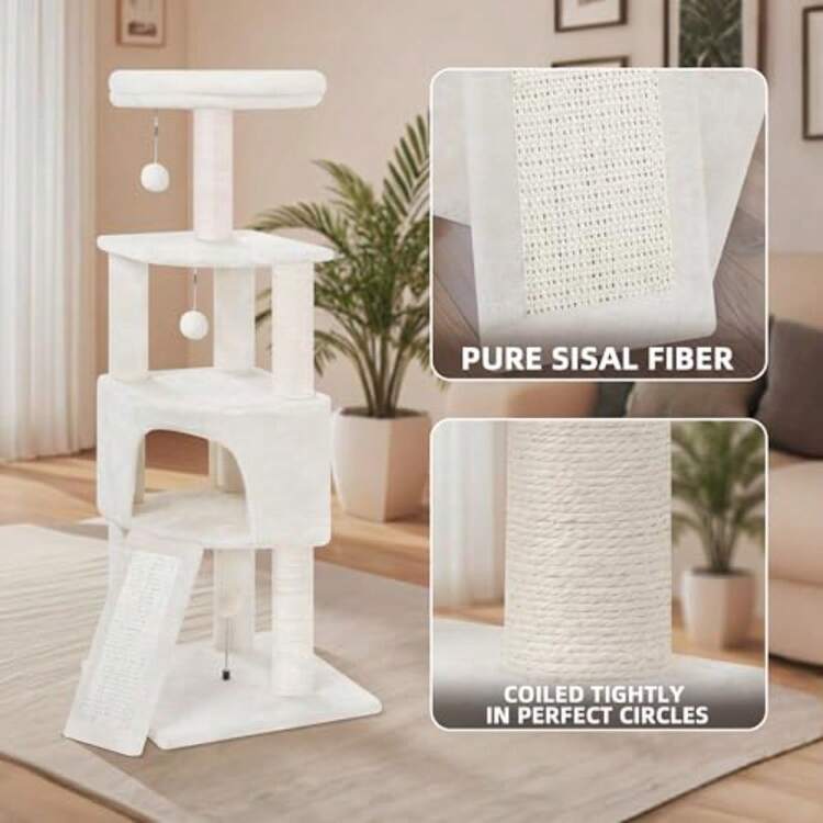 45in Cat Tree Tower With Big Condo For Indoor KittenCat Tower With Scratching Post Scratching Board And Cat Toys MultiLevel Small Space Transformer Cat Tree Beige New - Màu be - Xem 4
