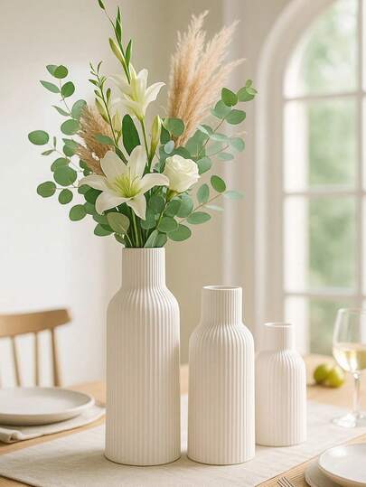 1 Stück/3 Stück Set moderne gerippte Vase - minimalistische dekorative Blumenvase, geeignet für Schilfrohr, frische Blumen oder Kunstblumen - zentrale Dekoration für Wohnzimmer, Schlafzimmer, Esstisch, Büro und Bücherregal