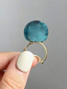 1pc Fashionable Elegant Minimalist Artistic Jelly Transparent Round Resin Stainless Steel Open Ring For Women, Suitable For Daily Commute, Street, Music Festival, Party, Evening Wear