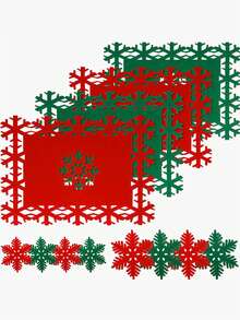 12 piezas Manteles individuales con diseño de copos de nieve, posavasos con copos de nieve, manteles individuales rojos para tazas de vino, té y café, en caja de regalo para decoración de fiesta de Navidad, invierno y días festivos. Manteles individuales y posavasos de fieltro verde y rojo para decoración de mesa de cena de fiesta de Navidad, boda de invierno y días festivos. - Multicolor - Ver 2