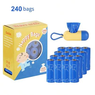 [Nappy Bags] 15/240Pcs Baby Disposable Diaper Bags, Easy-To-Tie Tabs Scented Poop Bags, Baby Travel Essentials, Nappy Bag Dispenser, Diaper Bin Accessories, Diaper Disposal Or Pet Waste Bags