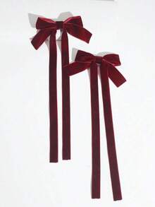 2pcs/Set Ballet Style Long Ribbon Fairy Bowknot Hair Clips, Fashionable Playful & Cute Hair Accessories Women, Suitable Everyday Occasions Valentine's Day Valentines,Hair Barrettes Claw Clips, School Stuff, Elegant, College, Winter Outfit Women, Bows, Accessories - 天鵝絨黑 - 查看 1