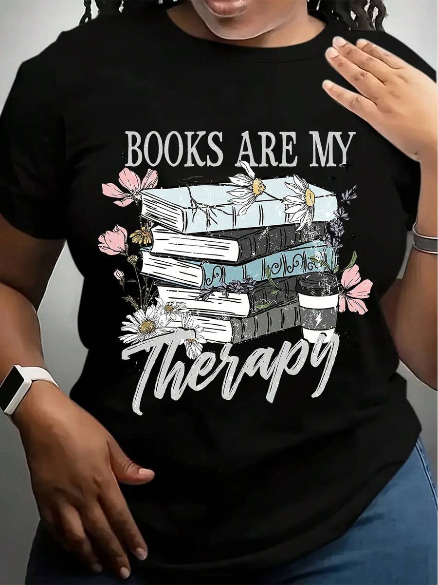 Book Lover T-Shirt, Books Are My Therapy Tee, Funny Reading Shirt, Bookish Graphic Tee, Cute Readers Gift, Literary Lover Shirt, Gift For Bookworms - Black - View 1