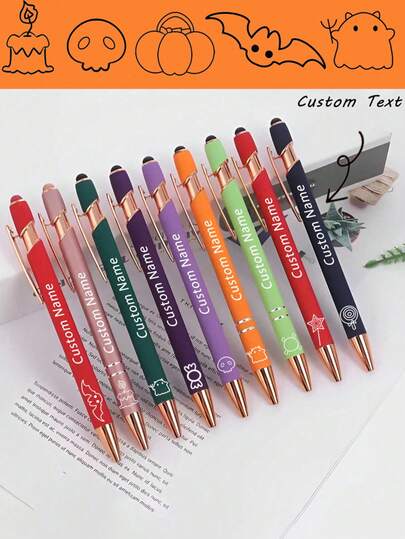 (Halloween) 18/36pcs Custom Luxury Soft Touch Round Ballpoint Pens, Personalized Writing Tools, Perfect For Names And Company Websites, Men's, Anniversary, Birthday, Graduation Season Gifts, Multifunctional, Decorative, Reusable, Modern, Colorful, Cute, Retro, Cartoon, Customized, Personalized, Unique, Customized, Worker, Customer, Student, Business/Work/Office, School