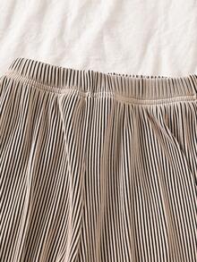 2 pezzi/Set Completo di top a costine e pantaloni a zampa per ragazze, Primavera/Autunno, Top a maniche lunghe + Pantaloni a zampa larga, adatto per attività casual all'aperto - Caffè Marrone - Visualizzare 7