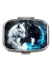 1pc Owl, Puppy, Fox, Cat Pattern Printed Square Pill Box, 2 Compartment Portable Pill Case For Pocket Or Wallet, Decorative Metal Medicine Vitamin Storage Box For Pocket, Wallet, Travel, Unique Gift - Multicolor - View 33