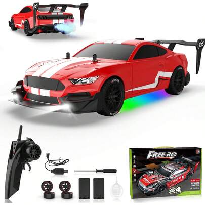 Remote Control Car 1:16 Scale RC Drift Cars 2.4Ghz 4WD 30KM/H High Speed Race Cars With LED Lights Drifting Tires 2 Rechargeable Batteries RC Sports Car For Kids Boys Girls Adults Party Birthday Gift