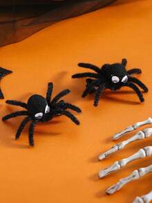 2pcs Halloween Spider Hair Clips Set, 1 Pair Flocked Spider & Alligator Clips Spider Hair Accessories