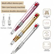 Professional Microneedling Pen Electric Derma Pen With 5pcs 12 Needles And 5pcs Round Nano Replacement Needles Cartridges Beauty Skin Care Tool
