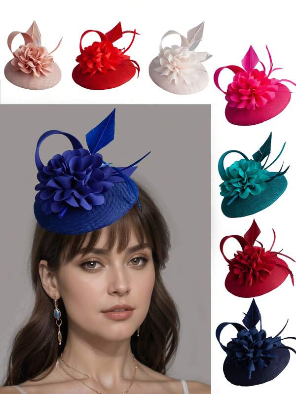1 peça chapéu fascinator feminino com flores, chapéu fascinator para festa do chá Sinamay, chapéu Derby, chapéu fascinator para casamento, chapéu tipo caixa de comprimidos, faixa de penas com presilha de cabelo para mulheres, mini chapéus, mini chapéus, mini chapéu alto, mini boné, material escolar, outono, rave, acessórios de Halloween, noiva