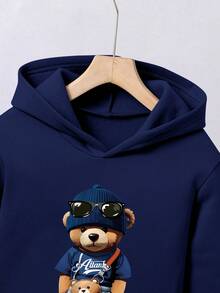 Zestaw dla chłopca: bluza z kapturem i spodnie dresowe z nadrukiem niedźwiedzia w kreskówkowym stylu, jesień