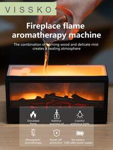 ViSSKO Difusor de aromas para lareira [Chama 3D + Controle Remoto Infravermelho] | Design retangular, 7 cores de iluminação fixas, reservatório de óleo essencial de 150ml, entrada 5V/2A (potência ≤10W), temporizador de desligamento automático, ideal para decoração de casa, mesa de escritório e estúdio de ioga.