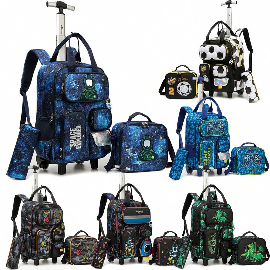 Cute Boys' Rolling Backpack With Lunch Box And Pencil Case, Suitable For Middle School Back To School Supplies - Boys' Trolley School Bag - View 1