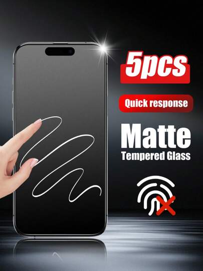 5 件磨砂屏幕保护膜，兼容 ，高清，磨砂钢化玻璃，全覆盖，触感顺滑，防指纹，易于安装，防摔，防眩光，兼容 16e/16/15/14/13/12/11 Pro Max/XR/X/XS Max/7/8 Plus 系列，生日礼物，家人，朋友手机屏幕保护膜，手机配件