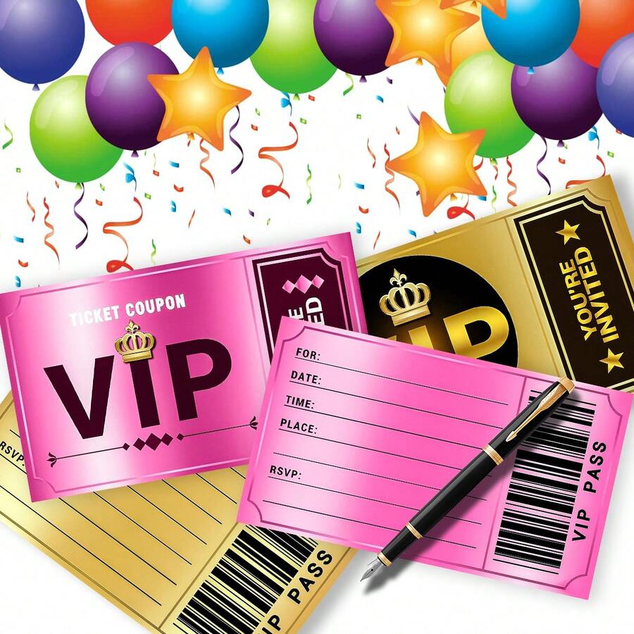 Invitación de fiesta de cine VIP de doble cara, invitación de fiesta de cumpleaños, invitación de cumpleaños, decoraciones de fiesta temática