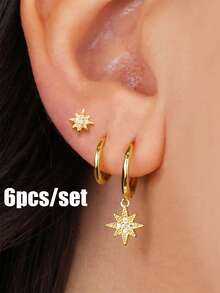 Bộ 3 món: Hoa tai xoắn Mobius, Hoa tai đinh ngôi sao, Hoa tai vòng mặt ngôi sao Trang sức cho phụ nữ - Bộ ba bông tai tròn trơn hình ngôi sao - Xem 23