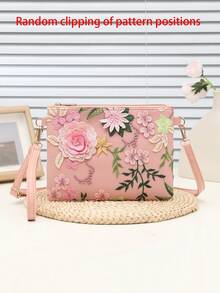 1个花卉刺绣信封包，亮片刺绣叶子和花朵提花时尚单肩包，休闲百搭派对斜挎包，可调节撞色肩带，独特设计春夏腋下包，适合购物、夜店等各种场合，闪亮亮片晚宴包，时尚信封手拿包，优雅女士手提包和钱包