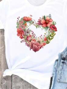 COOL SUMMER Sweet Flower Style 90s Women Popular Clothing Fashion Casual Print Graphic Tees Clothes T Ladies Short Sleeve O-Neck T-Shirts - White - View 1