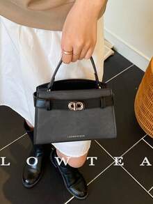 low tea New Summer Women's Handbag, Fashion Adjustable Shoulder Strap Crossbody Bag, Minimalist Solid Color High-End Metal Decor Shoulder Commuter Bag - Black - View 6