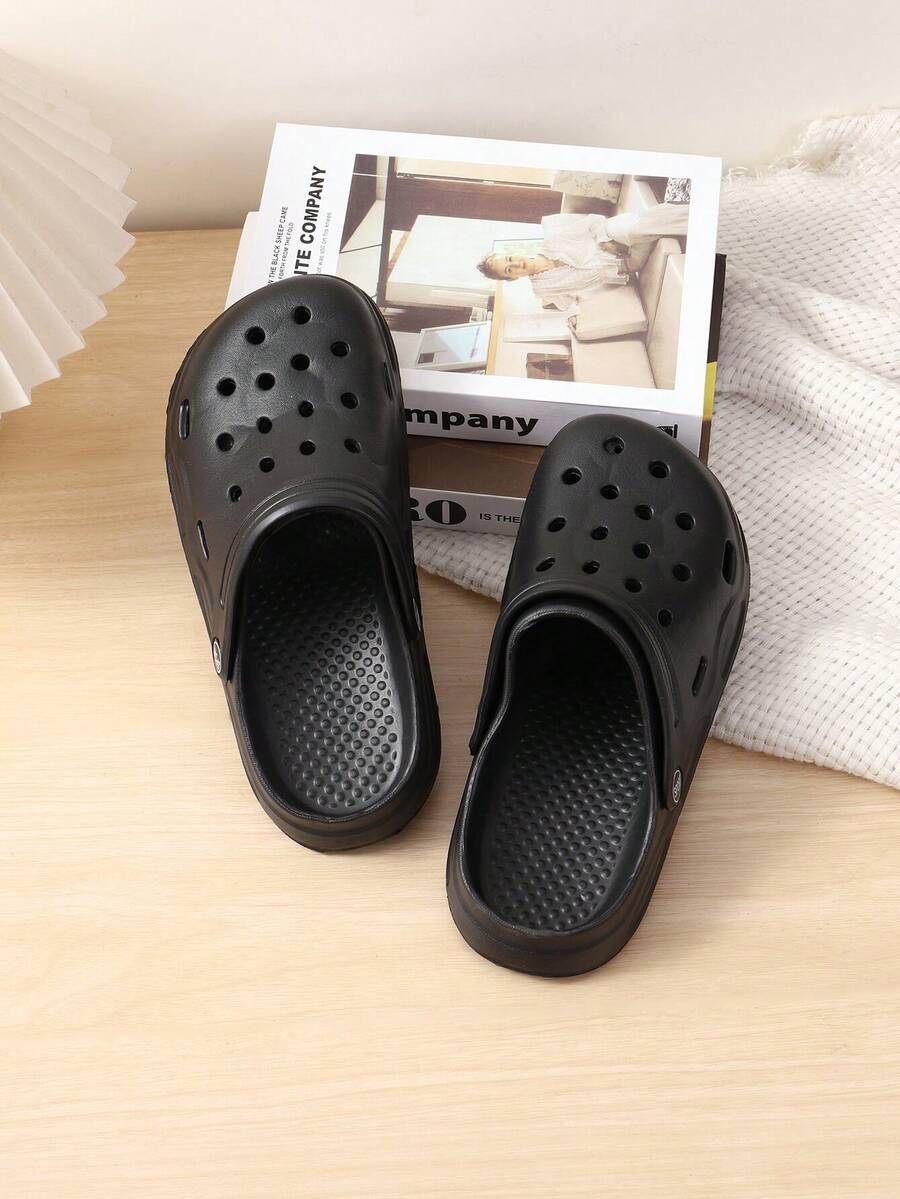 女士简约厚底穿孔凉鞋 - 黑色 - 查看 1