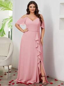 Women Plus Size Elegant Solid Color Party Elegant Mature Chiffon Twist Ruffle/Ruffle Pocket Wedding