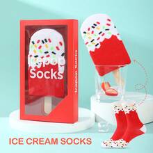 1 par de calcetines con diseño de helado en caja de regalo, nueva llegada de otoño/invierno 2025, unisex, diseño creativo inspirado en alimentos, de tela de punto, altos y gruesos, suaves y cómodos, regalo perfecto para volver a la escuela, cumpleaños, Acción de Gracias, Halloween, Navidad, Carnaval, Día de San Valentín, reunión familiar, fiesta, calcetines de moda únicos para todas las estaciones, ideales para parejas, amigos, vacaciones, al aire libre, gimnasio, hogar, oficina y talla grande, otoño