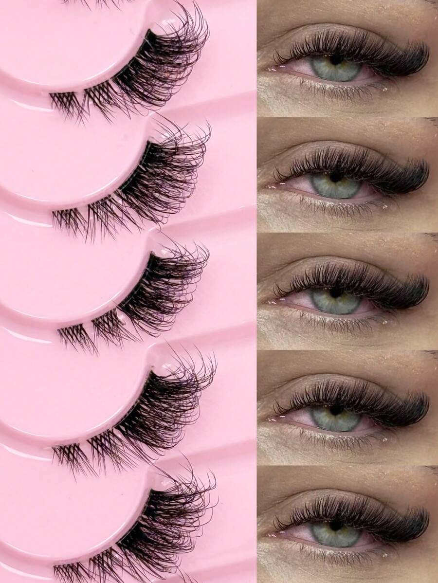 9 Paar halbe Wimpern mit transparentem Band, natürlich aussehende Katzenaugen-Wimpern mit verlängertem Schwanz, flauschig, verwischt, weich, falsche Nerz-Wimpern, natürliches Make-up, geeignet für tägliches Make-up, Beauty-Blogger Make-up